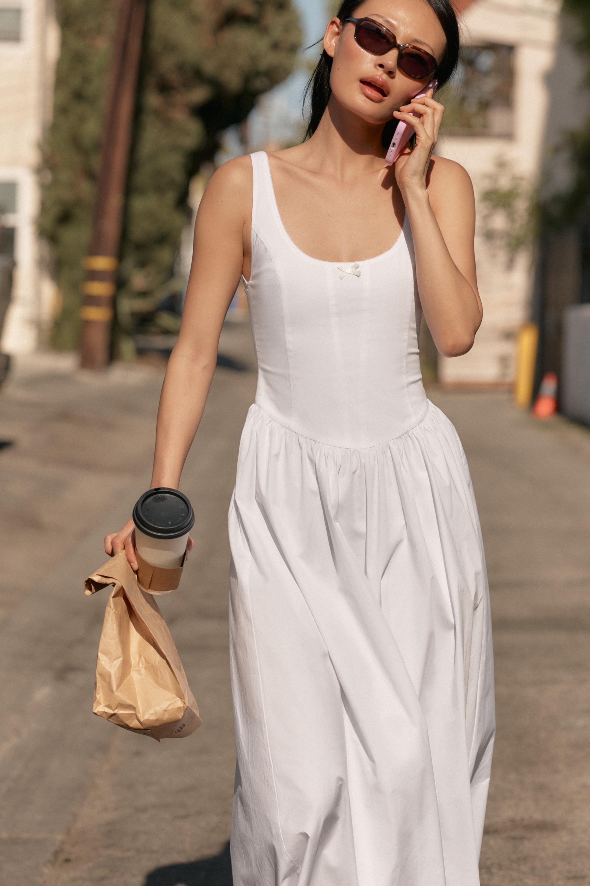 CORSET-STYLE POPLIN MIDI DRESS